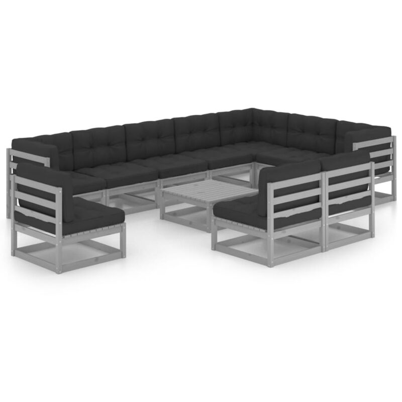 

Juego de muebles de jardín 11 pzas y cojines madera pino maciza - Gris - Vidaxl