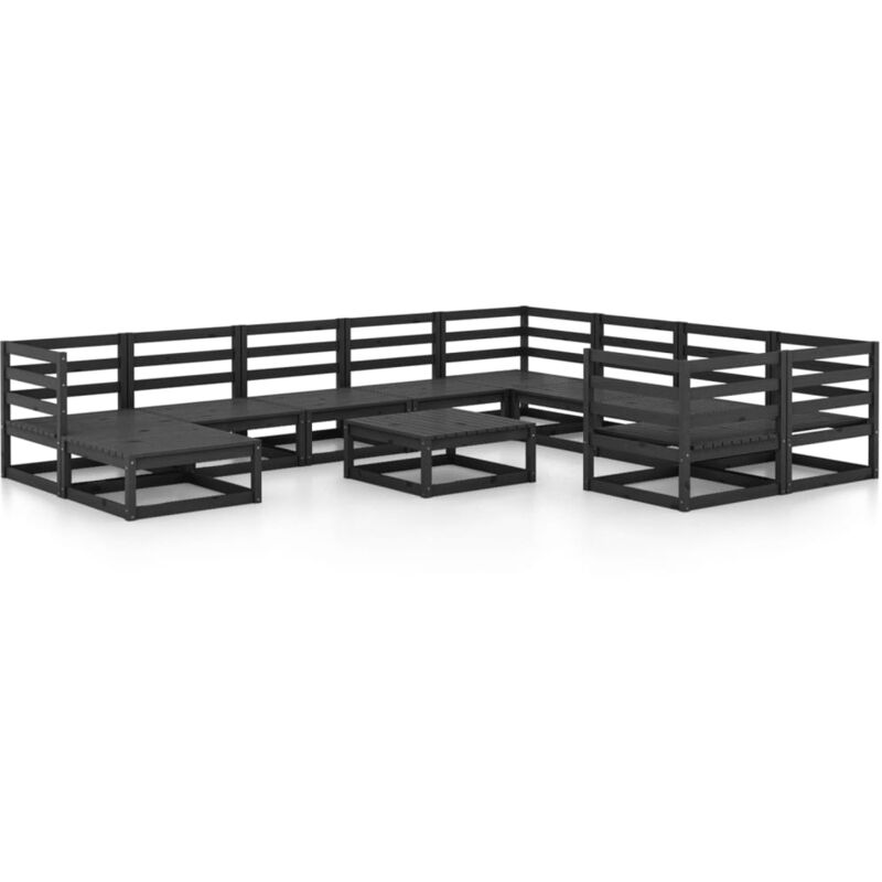 

Vidaxl - Juego de muebles de jardín 11 pzas y cojines madera pino maciza - Negro