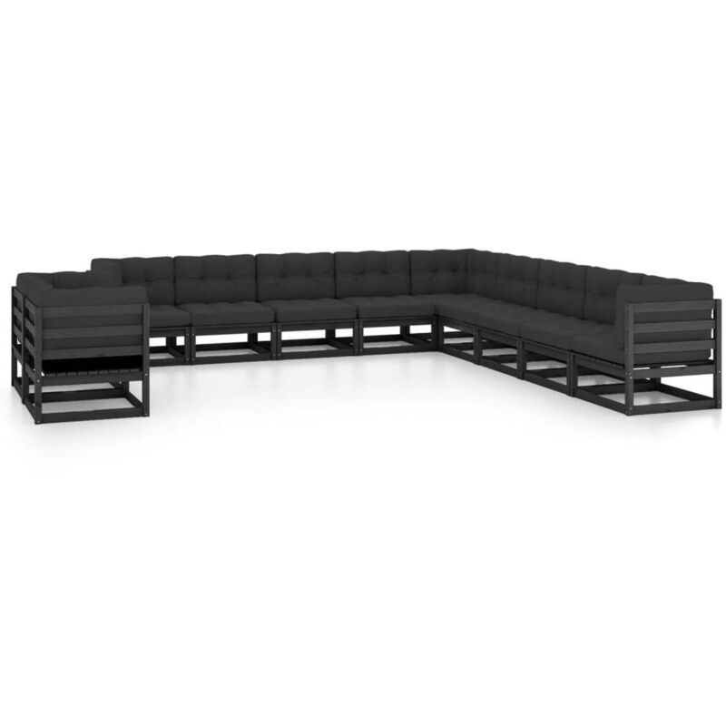 

Vidaxl - Juego de muebles de jardín 11 pzas y cojines negro madera pino - Negro