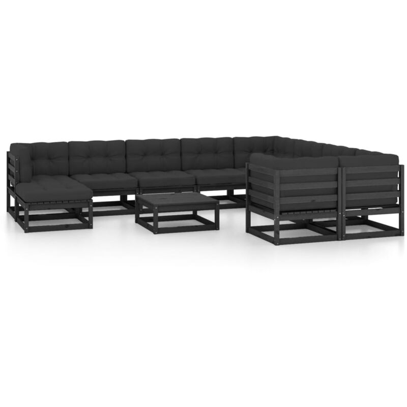 

Juego de muebles de jardín 11 pzas y cojines negro madera pino - Negro - Vidaxl
