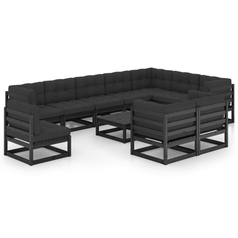 

Juego de muebles de jardín 11 pzas y cojines negro madera pino - Negro - Vidaxl