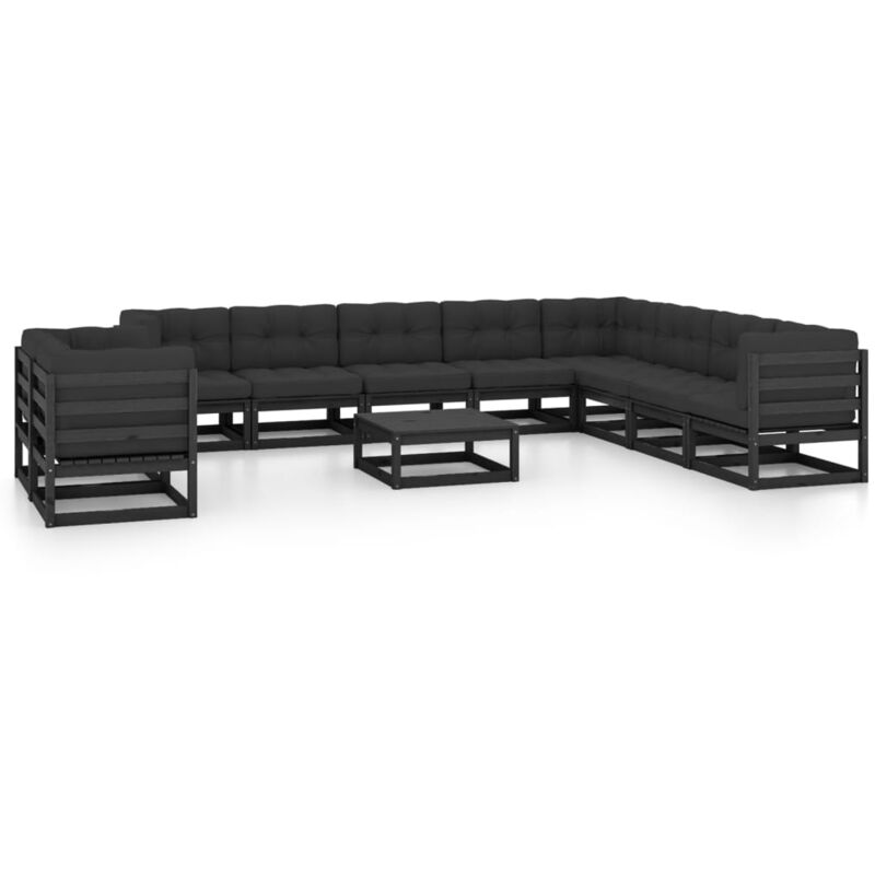 

Juego de muebles de jardín 11 pzas y cojines negro madera pino - Negro - Vidaxl