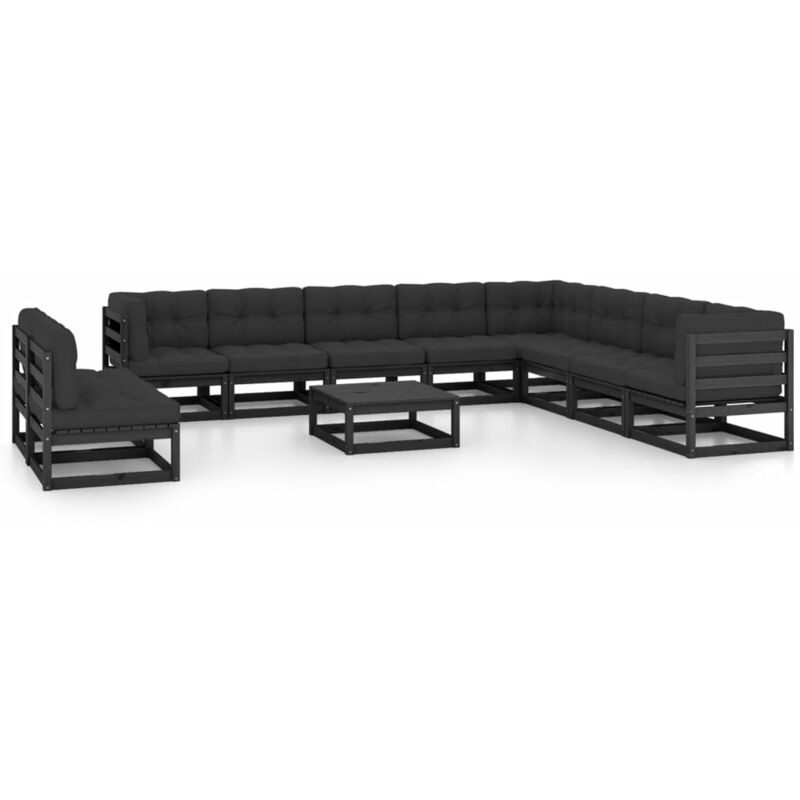 

Juego de muebles de jardín 11 pzas y cojines negro madera pino - Negro - Vidaxl