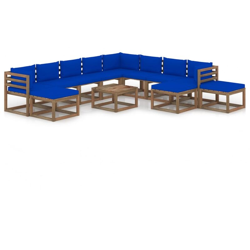 

Juego de muebles de jardín 12 piezas con cojines azul - Marrón - Vidaxl