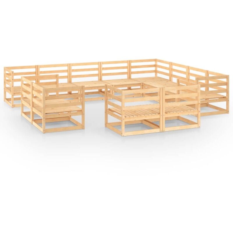 

vidaXL Juego de muebles de jardín 12 piezas madera maciza de pino - Marrón