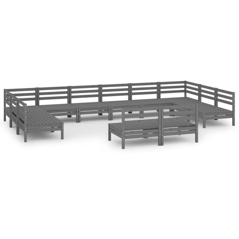 

Vidaxl - Juego de muebles de jardín 12 piezas madera maciza de pino gris - Gris