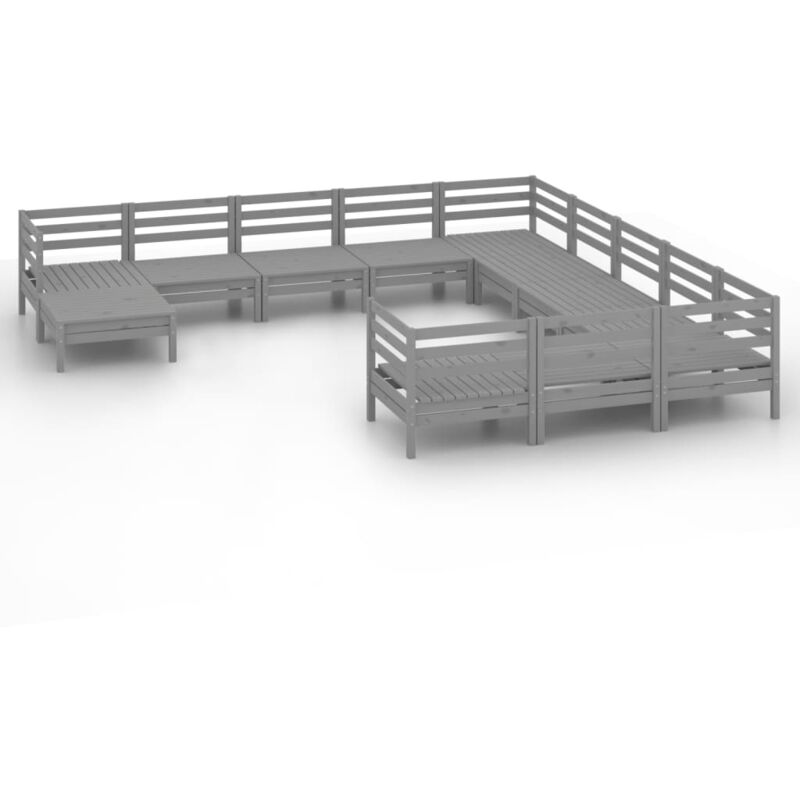 

Vidaxl - Juego de muebles de jardín 12 piezas madera maciza de pino gris - Gris