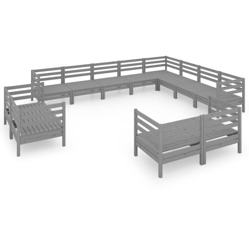 

Juego de muebles de jardín 12 piezas madera maciza de pino gris - Gris - Vidaxl