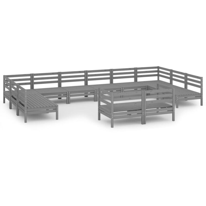 

Juego de muebles de jardín 12 piezas madera maciza de pino gris - Gris - Vidaxl