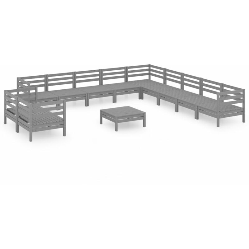 

Vidaxl - Juego de muebles de jardín 12 piezas madera maciza de pino gris - Gris