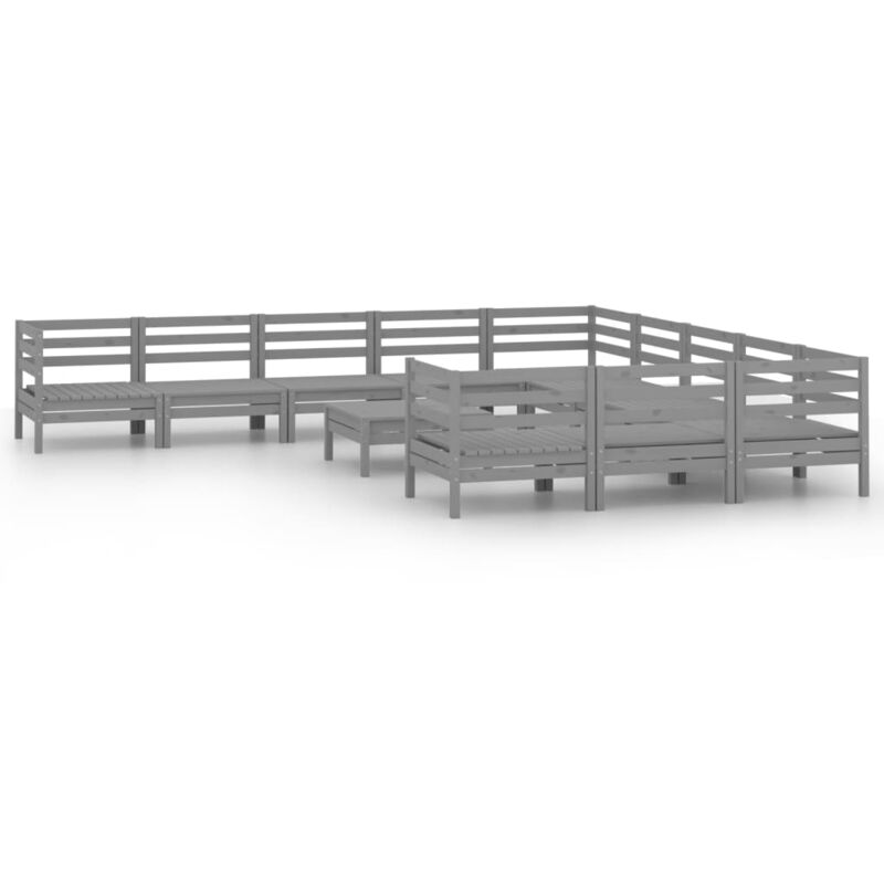 

Vidaxl - Juego de muebles de jardín 12 piezas madera maciza de pino gris - Gris