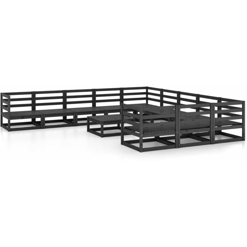 

Vidaxl - Juego de muebles de jardín 12 piezas madera pino maciza - Negro