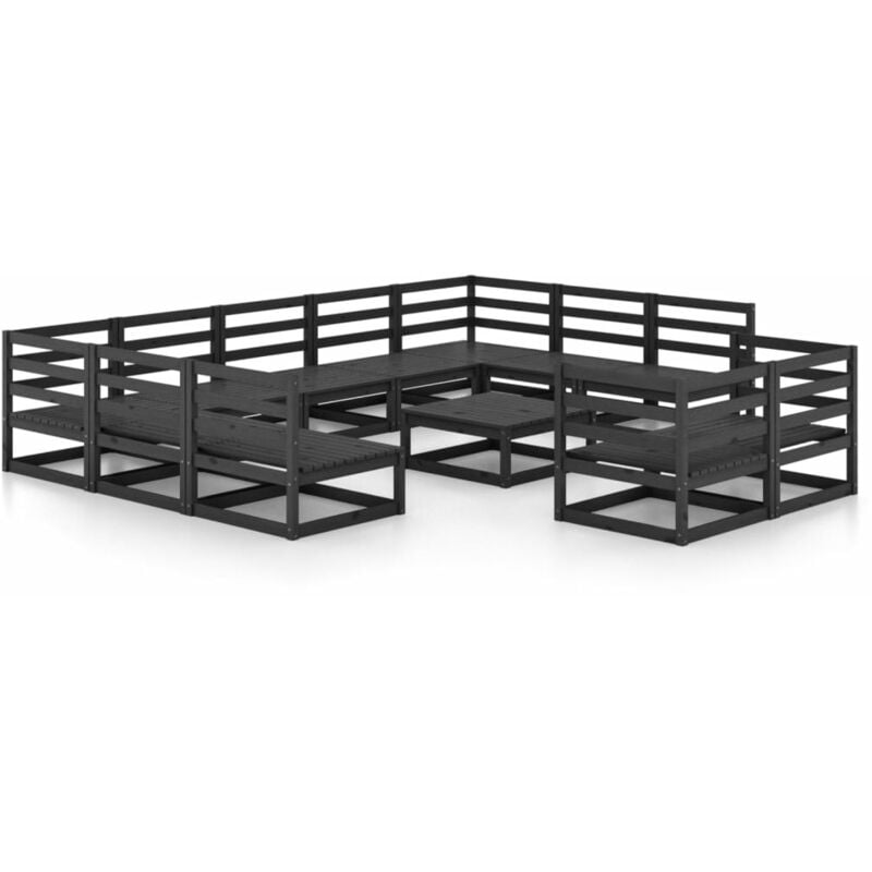 

Vidaxl - Juego de muebles de jardín 12 piezas madera pino maciza - Negro