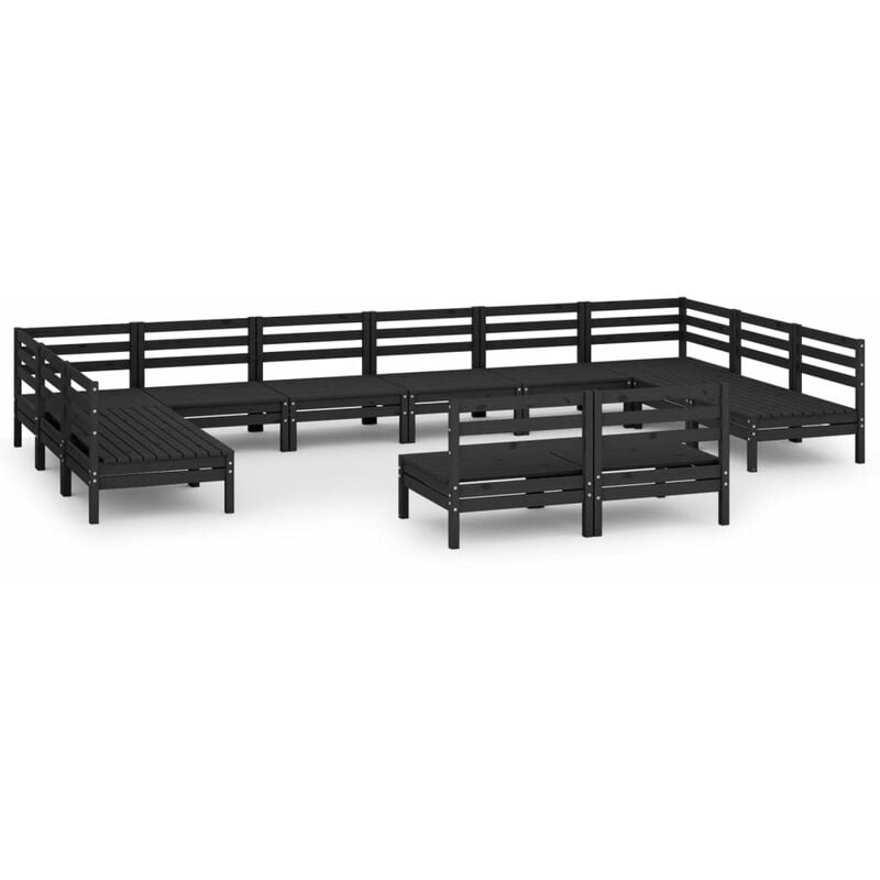 

Vidaxl - Juego de muebles de jardín 12 pzas madera de pino maciza negro - Negro