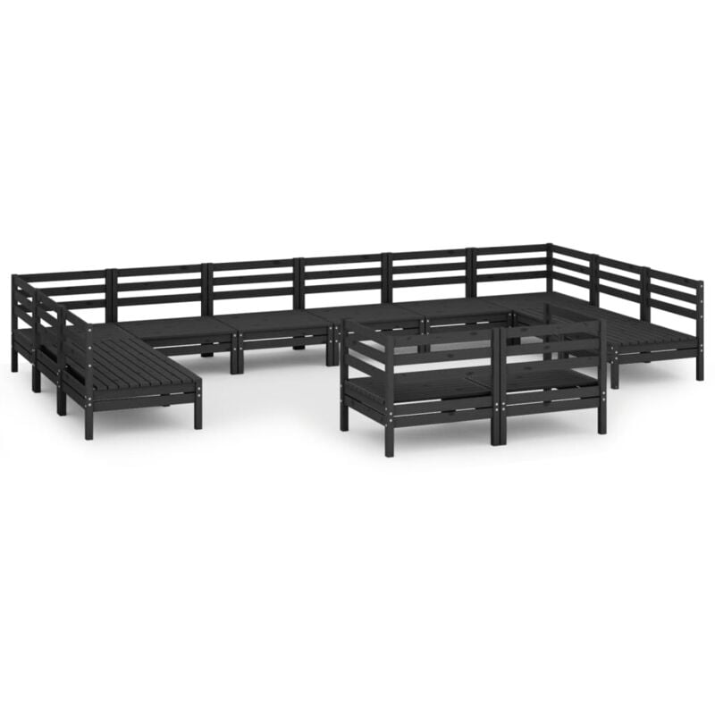 

Juego de muebles de jardín 12 pzas madera de pino maciza negro - Negro - Vidaxl