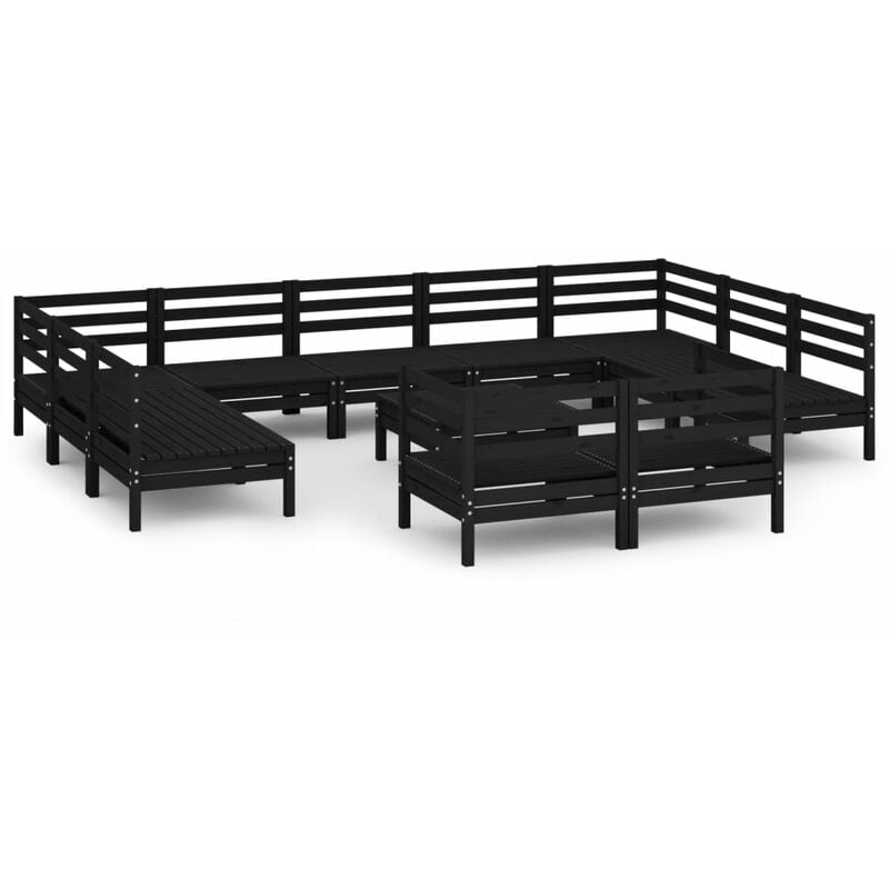 

Vidaxl - Juego de muebles de jardín 12 pzas madera de pino maciza negro - Negro