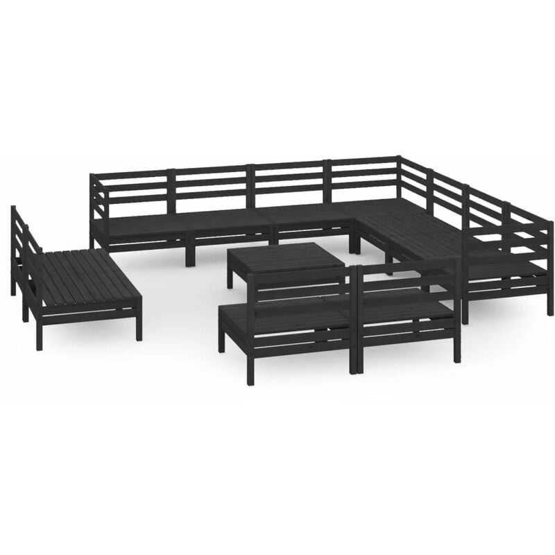 

Vidaxl - Juego de muebles de jardín 12 pzas madera maciza de pino negro - Negro