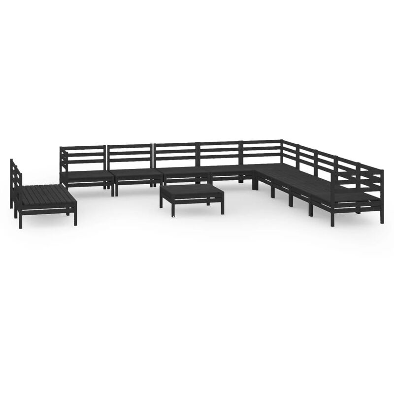 

Vidaxl - Juego de muebles de jardín 12 pzas madera maciza de pino negro - Negro