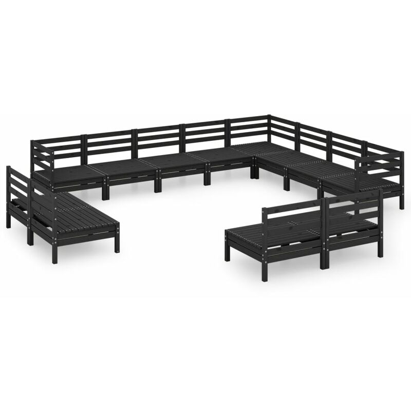 

Vidaxl - Juego de muebles de jardín 12 pzas madera maciza de pino negro - Negro