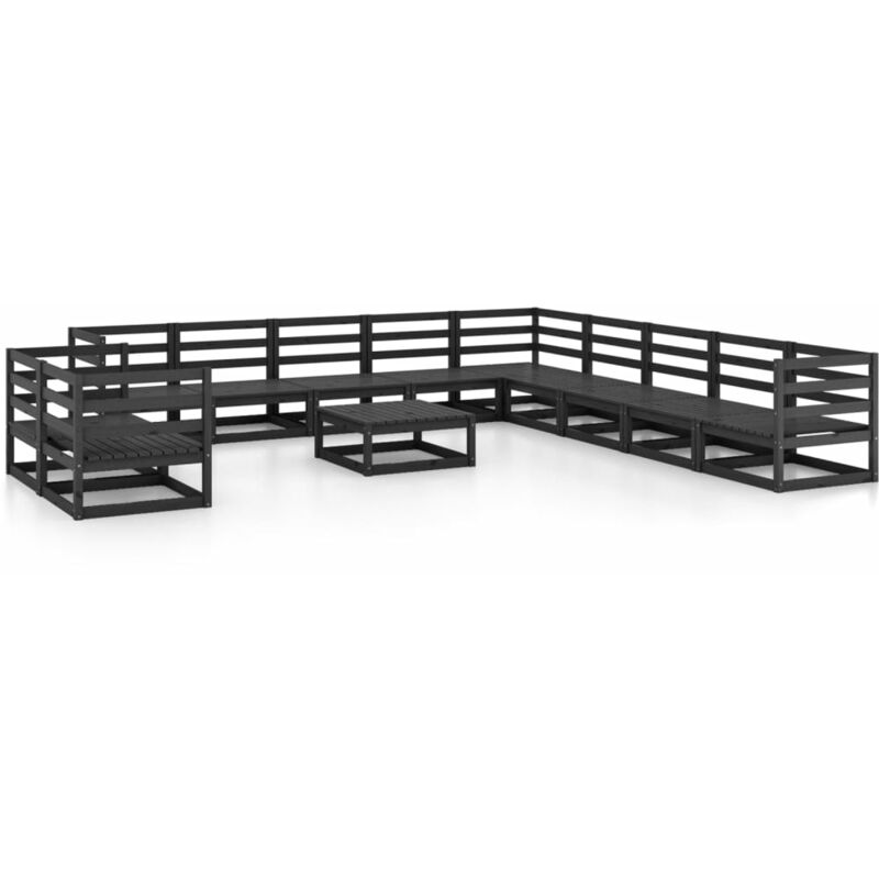 

Vidaxl - Juego de muebles de jardín 12 pzas negro madera maciza de pino - Negro