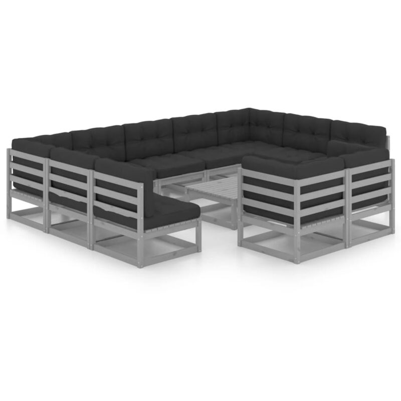

Juego de muebles de jardín 12 pzas y cojines gris madera pino - Gris - Vidaxl