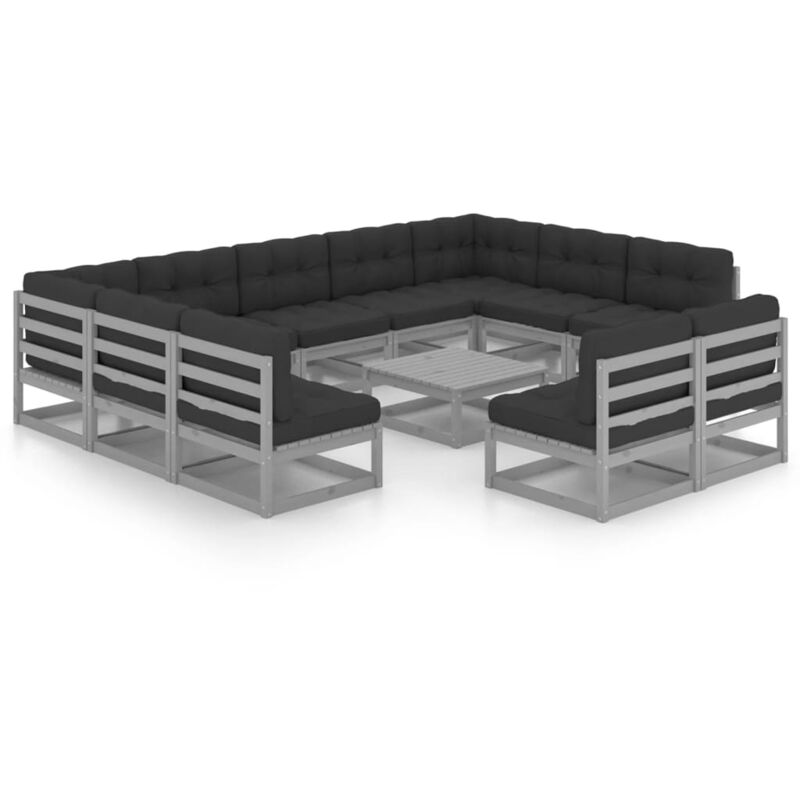

Juego de muebles de jardín 12 pzas y cojines gris madera pino - Gris - Vidaxl