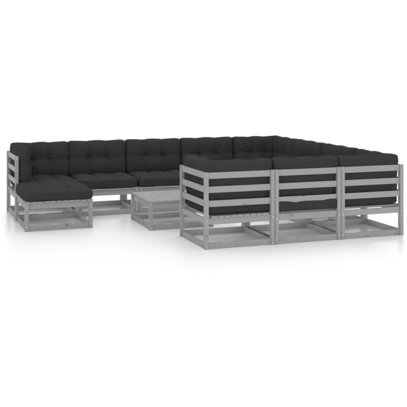 

Juego de muebles de jardín 12 pzas y cojines gris madera pino - Gris - Vidaxl