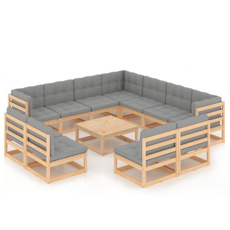 

Juego de muebles de jardín 12 pzas y cojines madera maciza pino - Marrón - Vidaxl