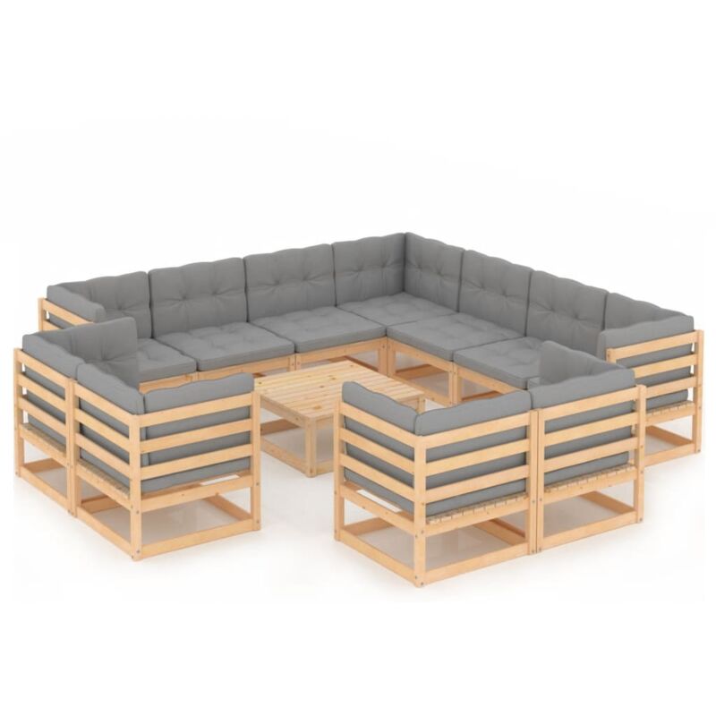 

Juego de muebles de jardín 12 pzas y cojines madera pino maciza - Marrón - Vidaxl