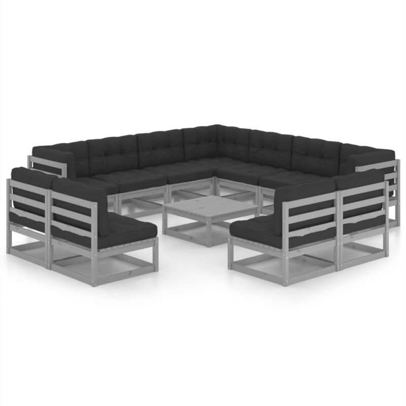

Juego de muebles de jardín 12 pzas y cojines madera pino maciza - Gris - Vidaxl