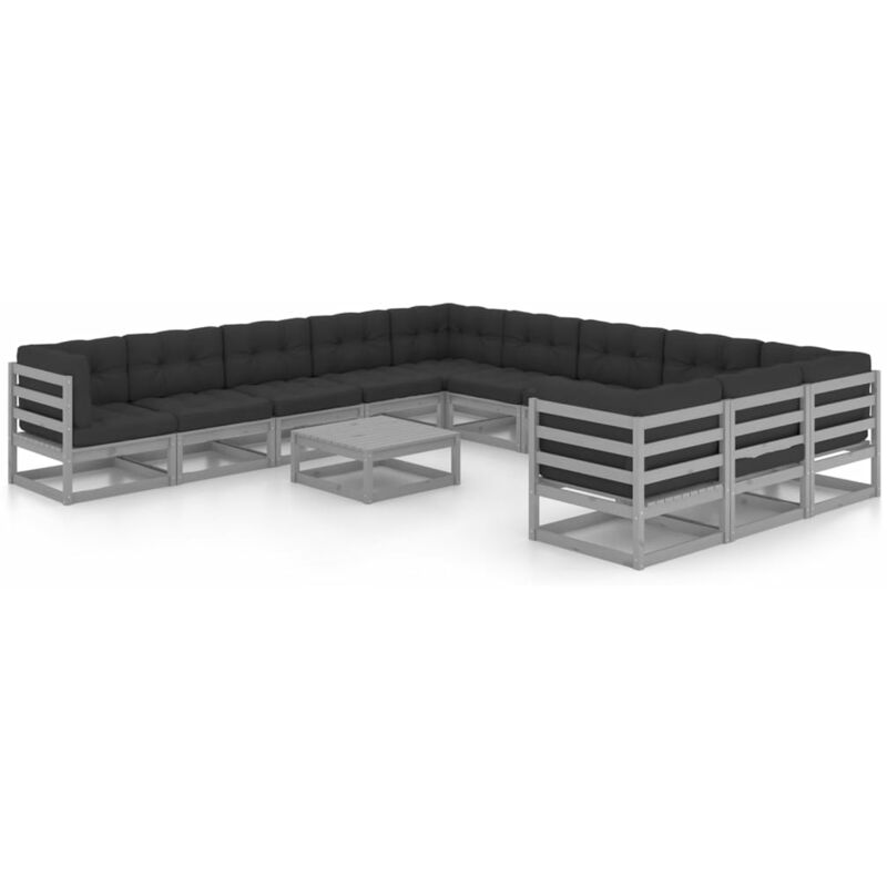 

Juego de muebles de jardín 12 pzas y cojines madera pino maciza - Gris - Vidaxl