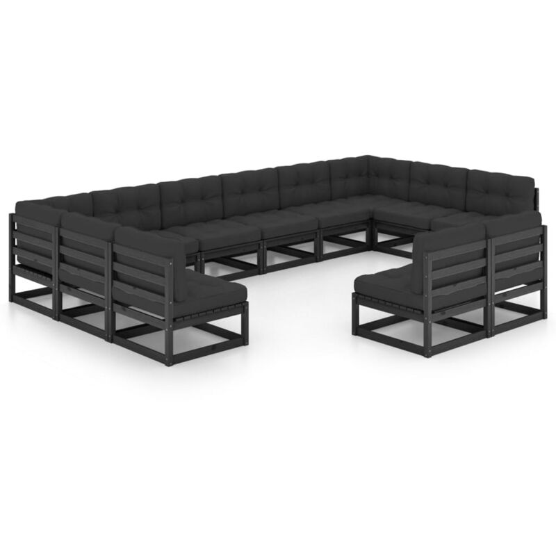 

Vidaxl - Juego de muebles de jardín 12 pzas y cojines negro madera pino - Negro