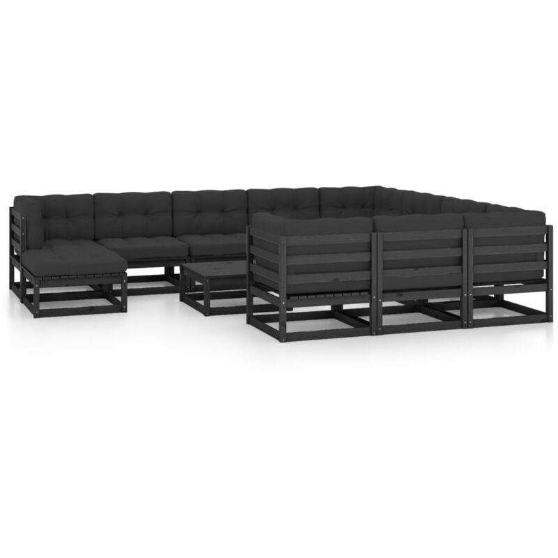 

Juego de muebles de jardín 12 pzas y cojines negro madera pino - Negro - Vidaxl