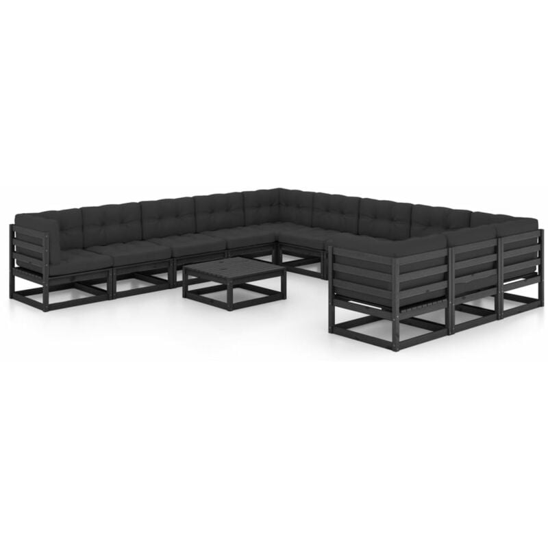 

Juego de muebles de jardín 12 pzas y cojines negro madera pino - Negro - Vidaxl