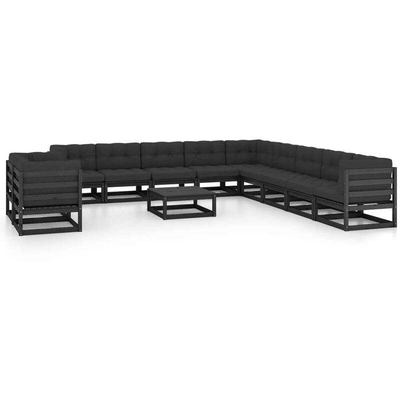 

Juego de muebles de jardín 12 pzas y cojines negro madera pino - Negro - Vidaxl