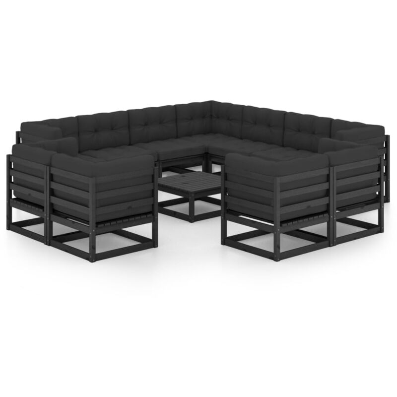 

Juego de muebles de jardín 12 pzas y cojines negro madera pino - Negro - Vidaxl