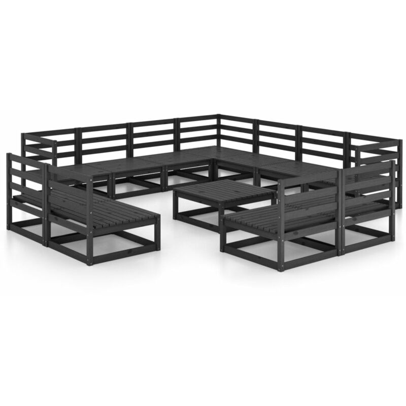 

Vidaxl - Juego de muebles de jardín 12 pzas y cojines negro madera pino - Negro