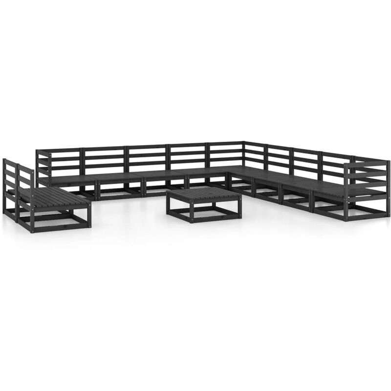 

Vidaxl - Juego de muebles de jardín 12 pzas y cojines negro madera pino - Negro