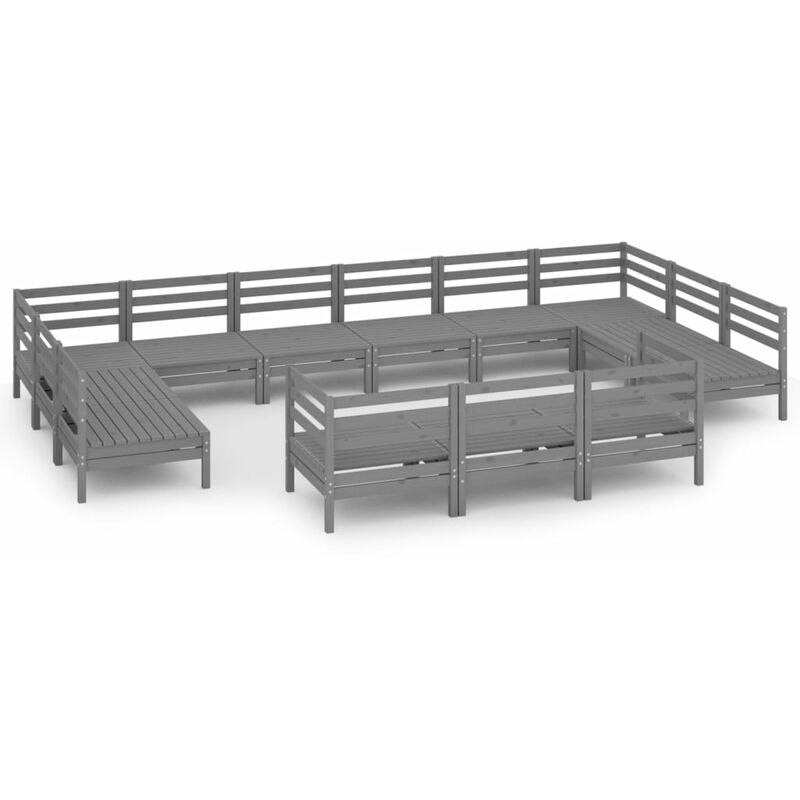 

Juego de muebles de jardín 13 piezas madera maciza de pino gris - Gris - Vidaxl