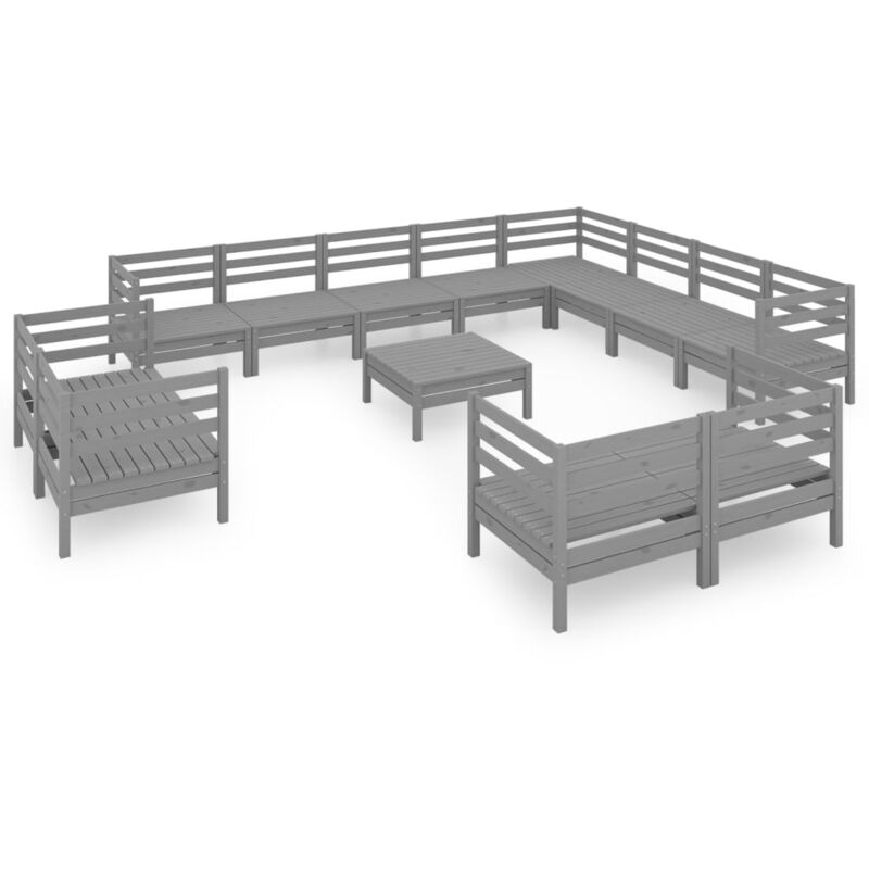 

vidaXL Juego de muebles de jardín 13 piezas madera maciza de pino gris - Gris
