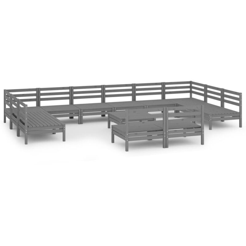 

Vidaxl - Juego de muebles de jardín 13 piezas madera maciza de pino gris - Gris