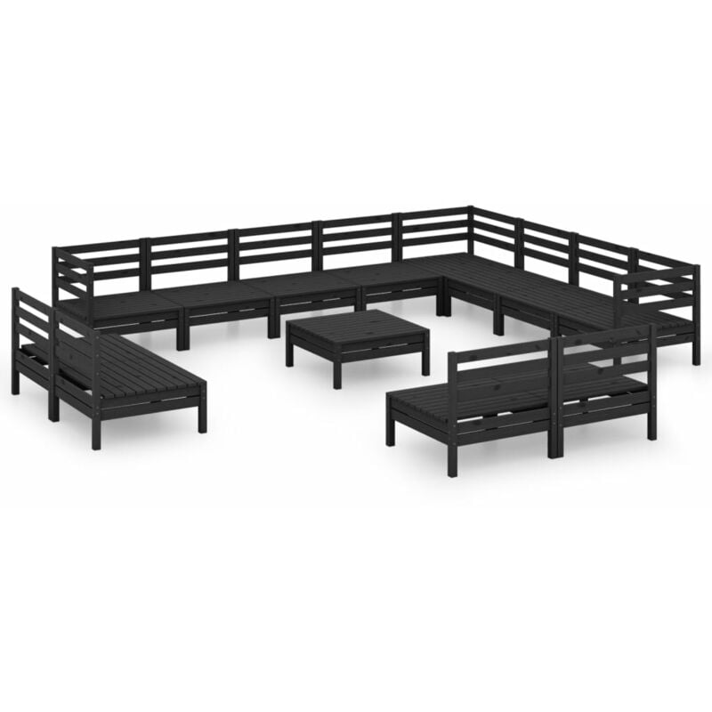 

Juego de muebles de jardín 13 pzas madera de pino maciza negro - Negro - Vidaxl