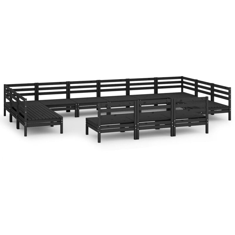 

vidaXL Juego de muebles de jardín 13 pzas madera de pino maciza negro - Negro
