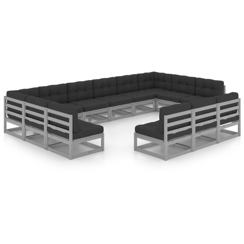 

Juego de muebles de jardín 13 pzas y cojines gris madera pino - Gris - Vidaxl