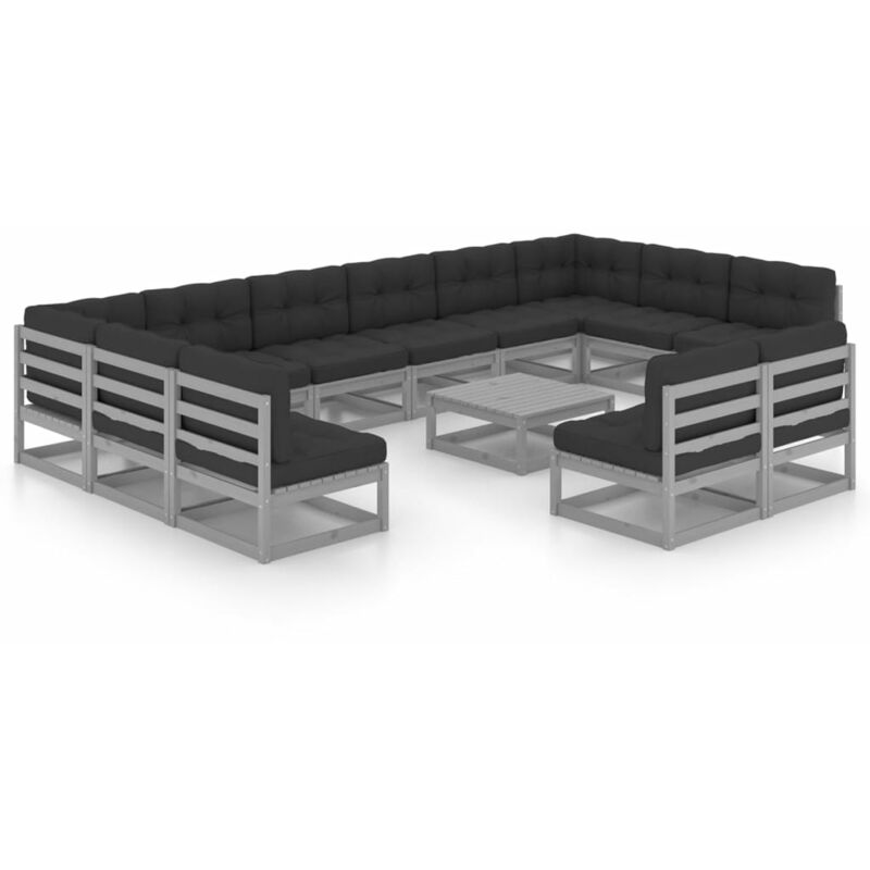 

Juego de muebles de jardín 13 pzas y cojines gris madera pino - Gris - Vidaxl