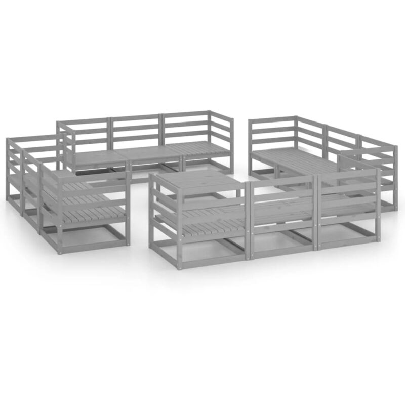 

vidaXL Juego de muebles de jardín 13 pzas y cojines gris madera pino - Gris