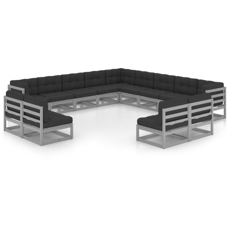 

Juego de muebles de jardín 13 pzas y cojines madera maciza pino - Gris - Vidaxl