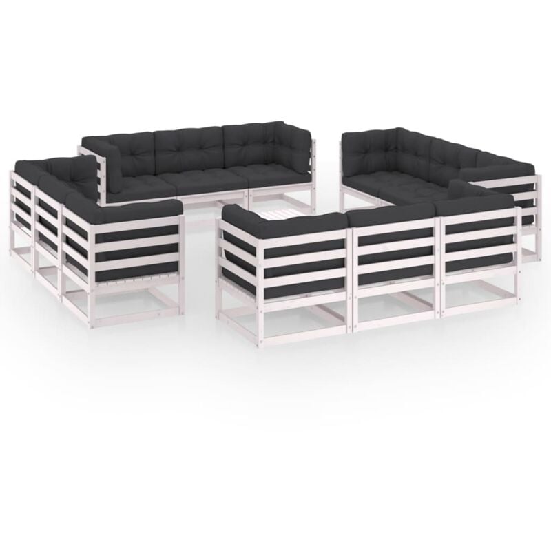 

Juego de muebles de jardín 13 pzas y cojines madera pino maciza - Blanco - Vidaxl