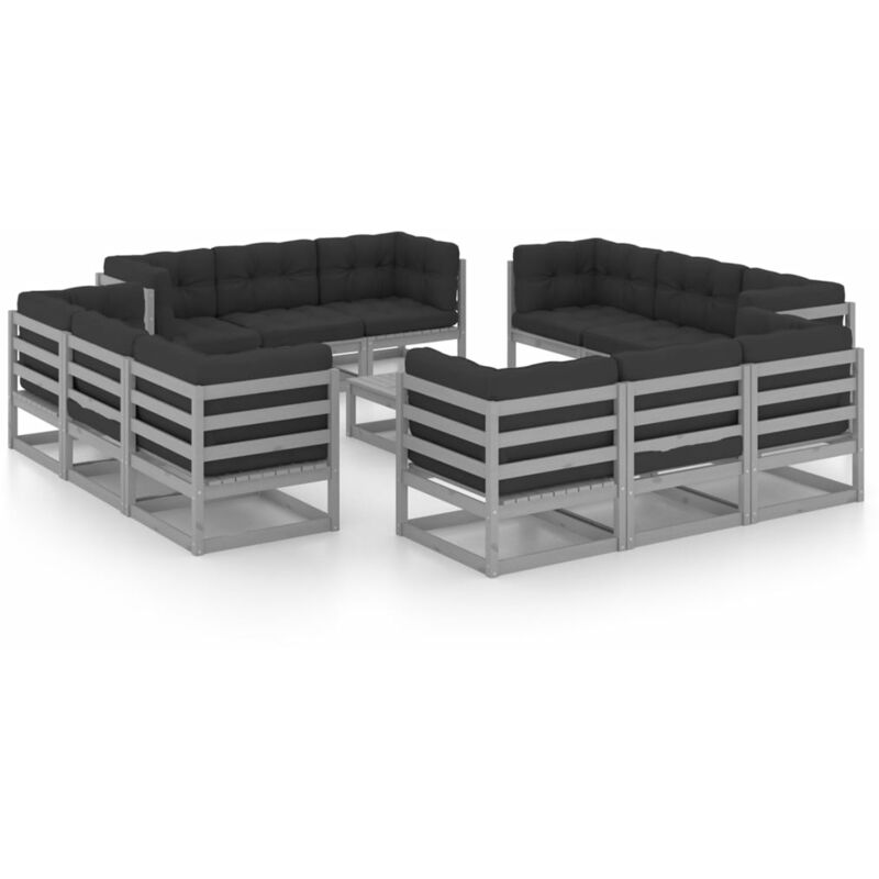 

Juego de muebles de jardín 13 pzas y cojines madera pino maciza - Gris - Vidaxl