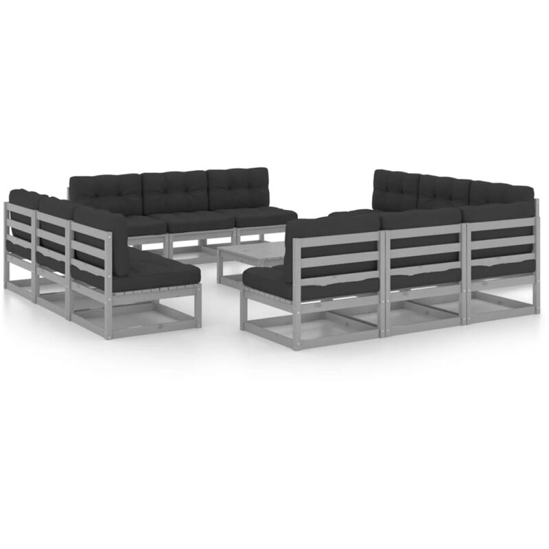

Juego de muebles de jardín 13 pzas y cojines madera pino maciza - Gris - Vidaxl